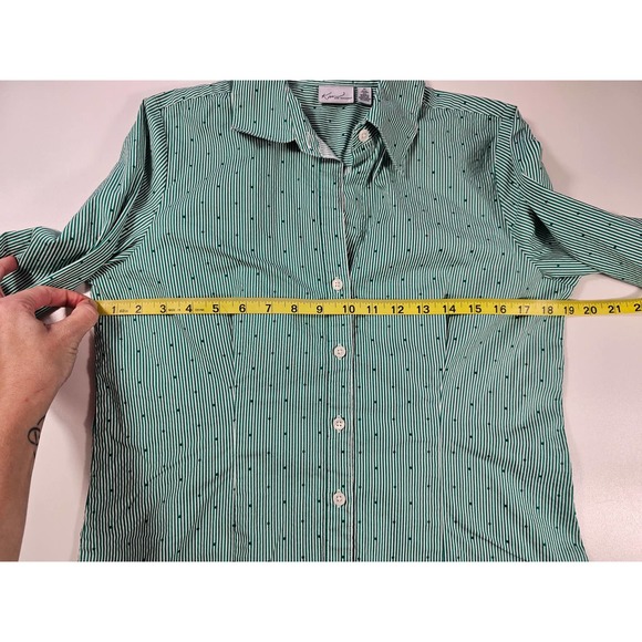 Kim rogers striped polka dot green stretch career blouse 3/4 sleeve M ^ - Picture 7 of 7